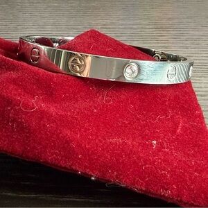 Love Style Silver Played Bracelet with Rhinestone Accents